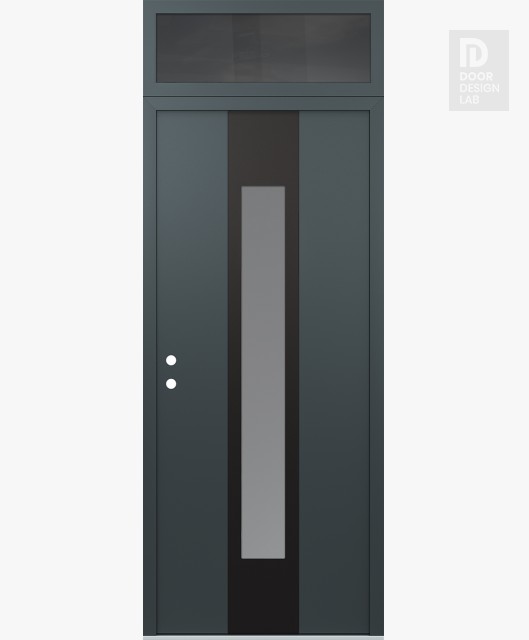 Modern Steel Front Door DIAMOND A1 36" X 96" ANTHRACITE/ANTHRACITE FROSTED GLASS PANEL BLACK RHI WITH TRANSOM MIRRORED GLASS