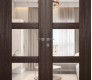 Avon 3 Lite Clear Vetro Veralinga Oak Modern Interior Double Swing Doors by Belldinni