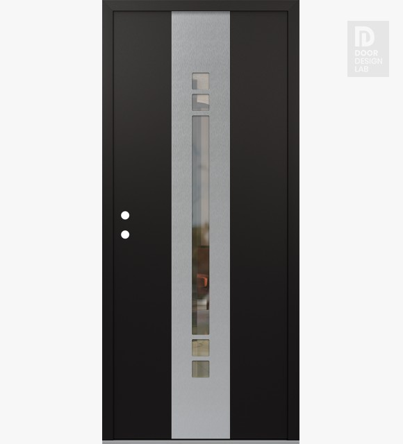 Modern Steel Front Door DIAMOND A4 36" X 80" BLACK/BLACK CLEAR GLASS PANEL STAINLESS STEEL RHI