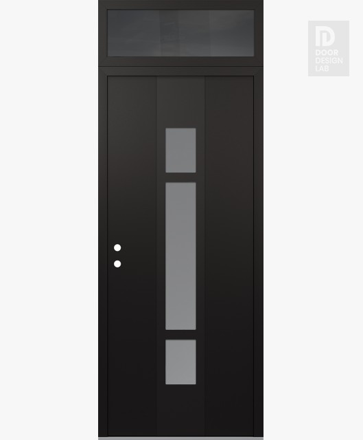 Modern Steel Front Door DIAMOND A9 36" X 96" BLACK/WHITE FROSTED GLASS PANEL BLACK RHI WITH TRANSOM MIRRORED GLASS