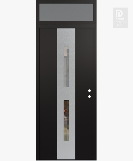Modern Steel Front Door DIAMOND A6 36" X 96" BLACK/BLACK CLEAR GLASS PANEL STAINLESS STEEL LHI WITH TRANSOM FROSTED GLASS