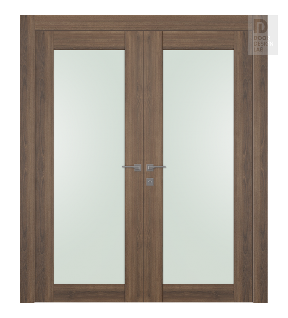 Avon 207 Vetro Pecan Nutwood Modern Interior Double Swing Doors by Belldinni