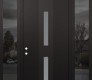 Modern Steel Front Door DIAMOND A6 64" X 96" BLACK/WHITE FROSTED GLASS PANEL BLACK RHI WITH 2 SIDELITES AND TRANSOM MIRRORED GLASS