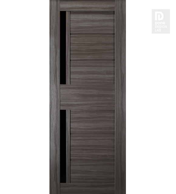 Modern Interior DOOR SLAB ESTA BL VETRO GRAY OAK 18" X 80" X 1 9/16" BLACK GLASS