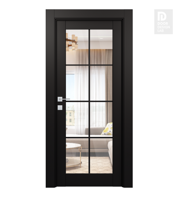 Avon 8 Lite Clear Vetro Black Matte Modern Interior Door by Belldinni
