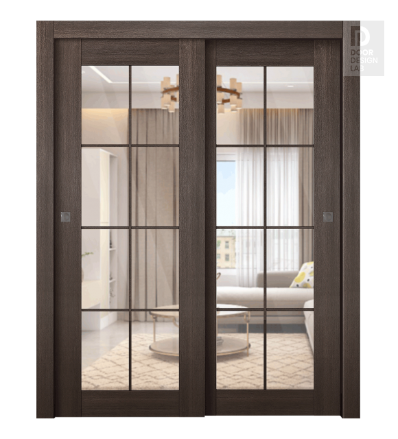 Avon 8 Lite Clear Vetro Veralinga Oak Modern Interior Bypass Doors by Belldinni