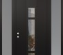 Modern Steel Front Door DIAMOND A9 64" X 96" BLACK/BLACK CLEAR GLASS PANEL BLACK RHI WITH 2 SIDELITES AND TRANSOM FROSTED GLASS