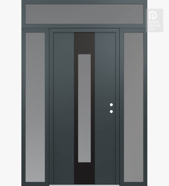 Modern Steel Front Door DIAMOND A1 68" X 96" ANTHRACITE/ANTHRACITE FROSTED GLASS PANEL BLACK LHI WITH 2 SIDELITES AND TRANSOM FROSTED GLASS