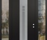 Modern Steel Front Door DIAMOND A4 60" X 96" BLACK/WHITE FROSTED GLASS PANEL STAINLESS STEEL LHI WITH 2 SIDELITES AND TRANSOM CLEAR GLASS