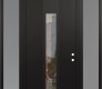 Modern Steel Front Door DIAMOND A1 68" X 96" BLACK/BLACK CLEAR GLASS PANEL BLACK LHI WITH 2 SIDELITES AND TRANSOM FROSTED GLASS