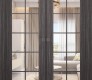Palladio 10 Lite Clear Vetro Gray Oak Modern Interior Double Pocket Doors by Belldinni