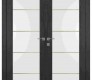 Avon 202 4H Gold Strips Vetro Veralinga Oak Modern Interior Double Swing Doors by Belldinni