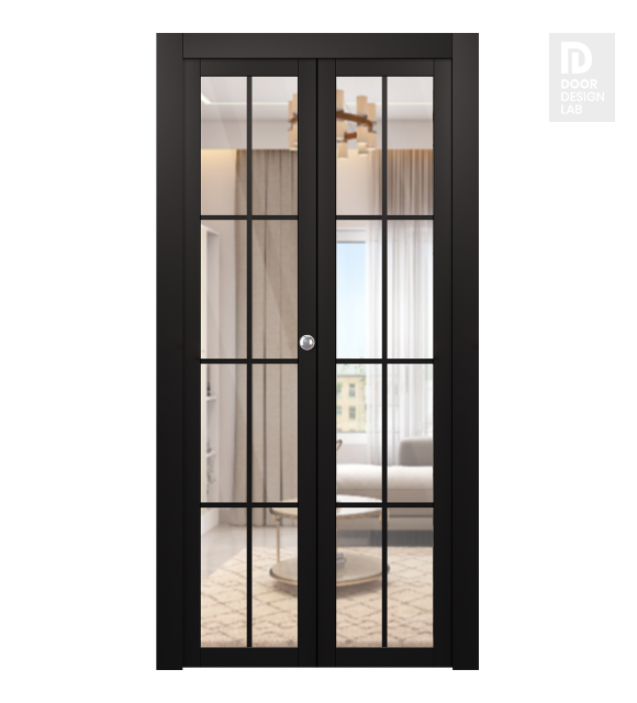 Avon 8 Lite Clear Vetro Black Matte Modern Interior Bifold Doors by Belldinni
