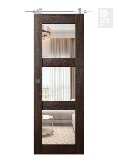 Avon 3 Lite Clear Vetro Veralinga Oak Modern Interior Barn Door by Belldinni