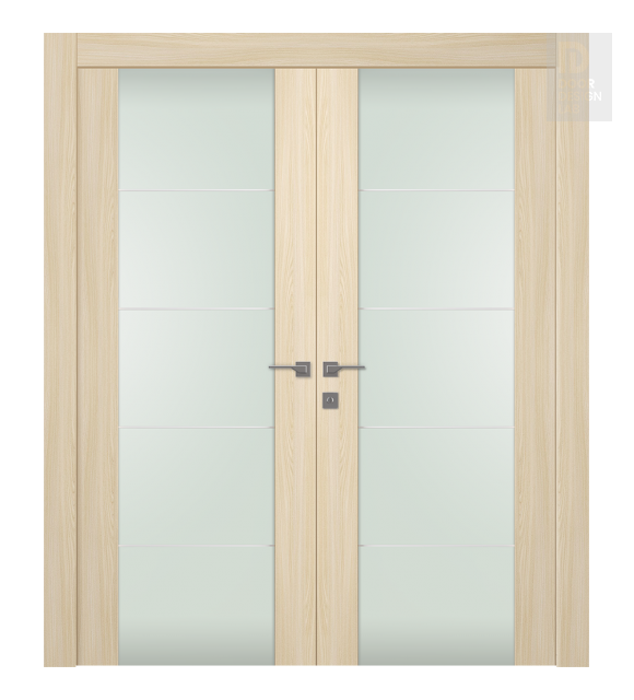 Avon 202 4H Vetro Loire Ash Modern Interior Double Swing Doors by Belldinni