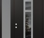 Modern Steel Front Door DIAMOND A9 50" X 96" BLACK/BLACK MIRRORED GLASS PANEL STAINLESS STEEL RHI WITH SIDELITE AND TRANSOM FROSTED GLASS