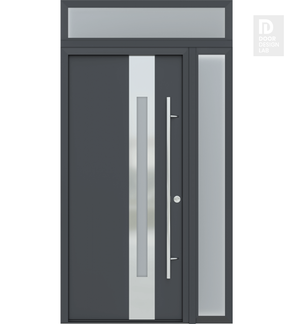 MODERN FRONT STEEL DOOR ZEPHYR ANTRACIT/WHITE 49 1/4" X 95 11/16" LHI + SIDELITE RIGHT/TRANSOM