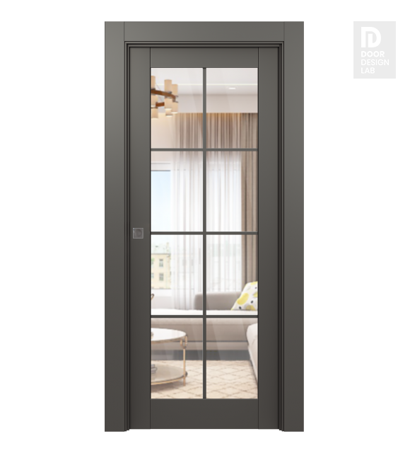 Avon 8 Lite Clear Vetro Gray Matte Modern Interior Pocket Door by Belldinni