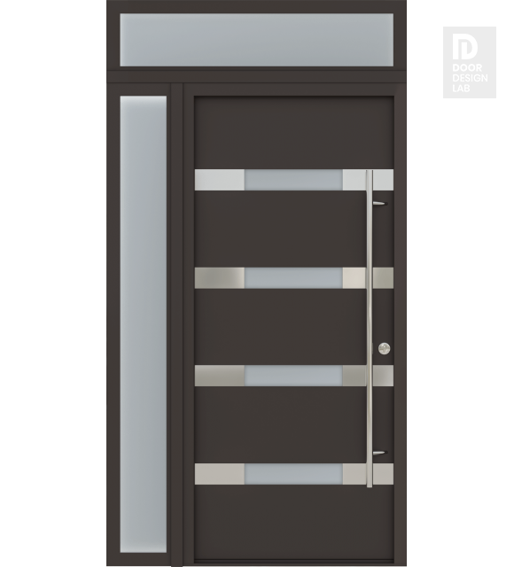 MODERN FRONT STEEL DOOR AURA BROWN/WHITE 49 1/4" X 95 11/16" LHI + SIDELITE LEFT/TRANSOM