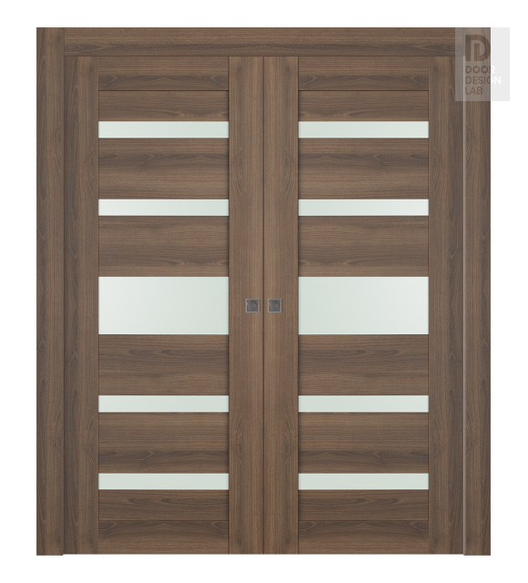 Avon 07-05 Vetro Pecan Nutwood Modern Interior Double Pocket Doors by Belldinni