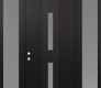Modern Steel Front Door DIAMOND A6 64" X 96" BLACK/WHITE FROSTED GLASS PANEL BLACK RHI WITH 2 SIDELITES AND TRANSOM FROSTED GLASS