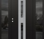 Modern Steel Front Door DIAMOND A6 64" X 80" BLACK/BLACK MIRRORED GLASS PANEL STAINLESS STEEL RHI WITH 2 SIDELITES MIRRORED GLASS