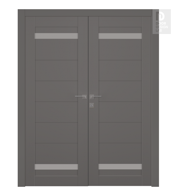 Perla Vetro Gray Matte Modern Interior Double Swing Doors by Belldinni