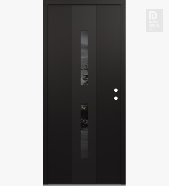 Modern Steel Front Door DIAMOND A6 36" X 80" BLACK/BLACK MIRRORED GLASS PANEL BLACK LHI