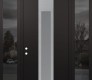 Modern Steel Front Door DIAMOND A1 68" X 96" BLACK/WHITE FROSTED GLASS PANEL STAINLESS STEEL RHI WITH 2 SIDELITES AND TRANSOM MIRRORED GLASS