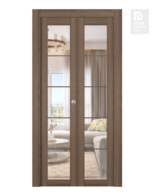 Avon 5 Lite Clear Vetro Pecan Nutwood Modern Interior Bifold Doors by Belldinni
