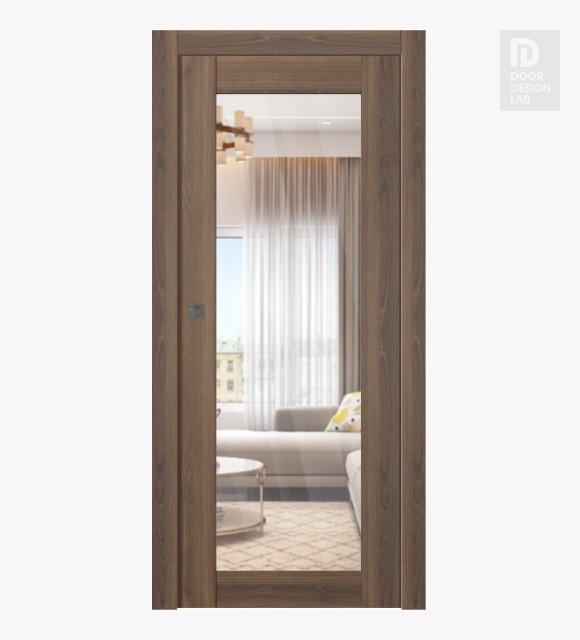 Avon 207 Clear Vetro Pecan Nutwood Modern Interior Pocket Door by Belldinni