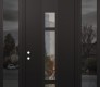 Modern Steel Front Door DIAMOND A9 60" X 96" BLACK/BLACK CLEAR GLASS PANEL BLACK RHI WITH 2 SIDELITES AND TRANSOM MIRRORED GLASS