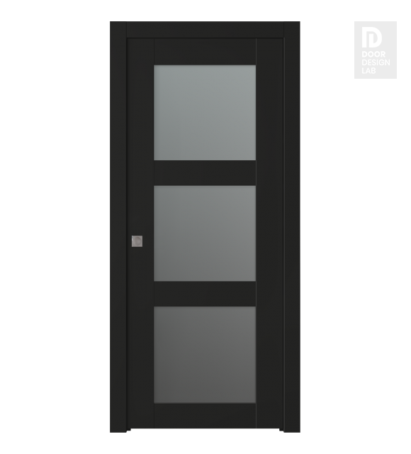 Avon 3 Lite Vetro Black Matte Modern Interior Pocket Door by Belldinni