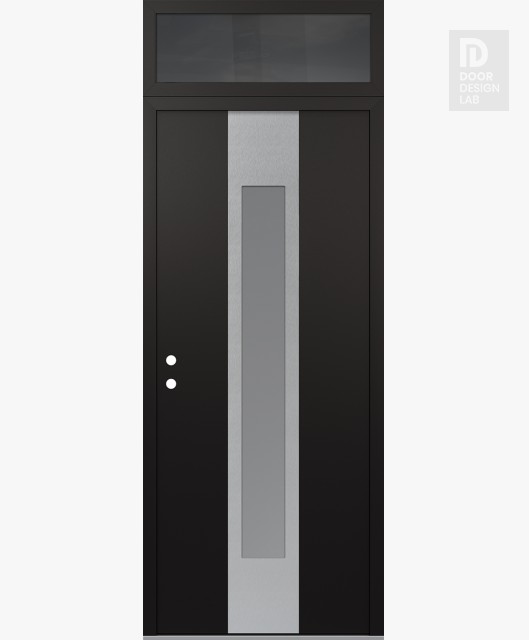 Modern Steel Front Door DIAMOND A1 36" X 96" BLACK/WHITE FROSTED GLASS PANEL STAINLESS STEEL RHI WITH TRANSOM MIRRORED GLASS