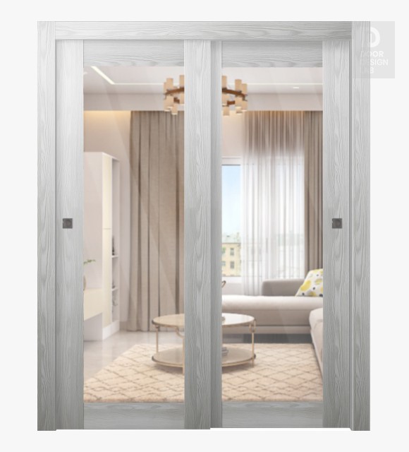 Avon 207 Clear Vetro Ribeira Ash Modern Interior Bypass Doors by Belldinni