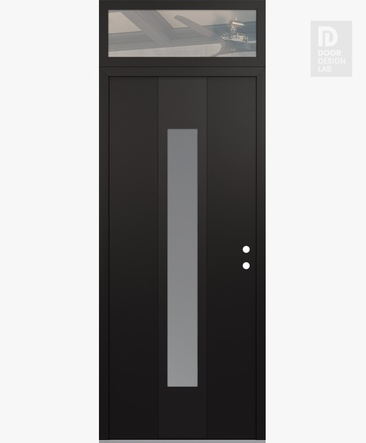 Modern Steel Front Door DIAMOND A1 36" X 96" BLACK/WHITE FROSTED GLASS PANEL BLACK LHI WITH TRANSOM CLEAR GLASS