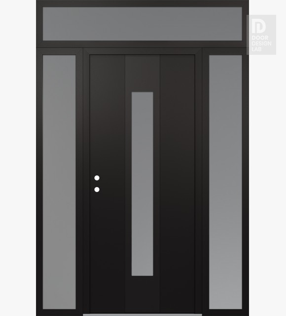 Modern Steel Front Door DIAMOND A1 68" X 96" BLACK/WHITE FROSTED GLASS PANEL BLACK RHI WITH 2 SIDELITES AND TRANSOM FROSTED GLASS