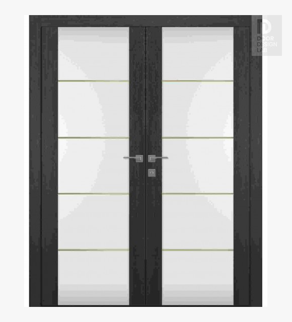 Avon 202 4H Gold Strips Vetro Veralinga Oak Modern Interior Double Swing Doors by Belldinni