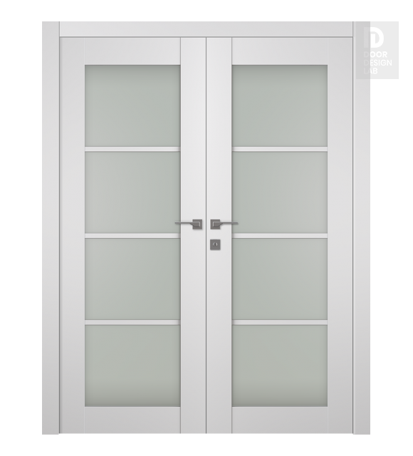 Smart Pro 4 Lite Vetro Polar White Modern Interior Double Swing Doors by Belldinni
