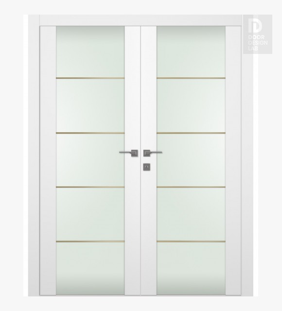 Smart Pro H3g 4H Gold Strips Vetro Polar White Modern Interior Double Swing Doors by Belldinni