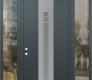 Modern Steel Front Door DIAMOND A4 60" X 96" ANTHRACITE/ANTHRACITE FROSTED GLASS PANEL STAINLESS STEEL RHI WITH 2 SIDELITES AND TRANSOM CLEAR GLASS