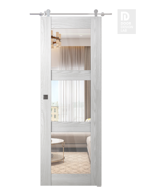 Avon 3 Lite Clear Vetro Ribeira Ash Modern Interior Barn Door by Belldinni