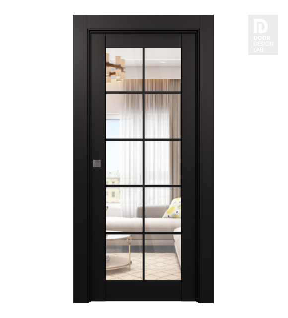 Avon 10 Lite Clear Black Matte Modern Interior Pocket Door by Belldinni