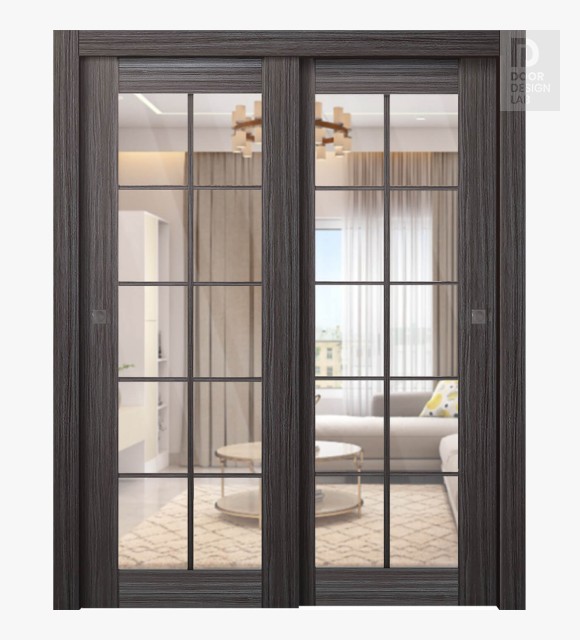 Palladio 10 Lite Clear Vetro Gray Oak Modern Interior Bypass Doors by Belldinni