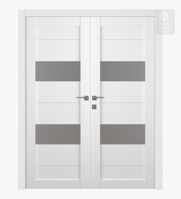 Berta Vetro Bianco Noble Modern Interior Double Swing Doors by Belldinni