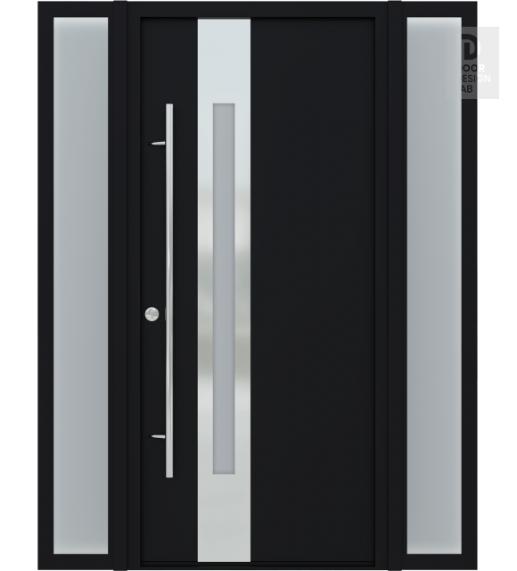 MODERN FRONT STEEL DOOR WITH SIDELITES ZEPHYR BLACK/WHITE 61 1/16" X 81 11/16" RHI