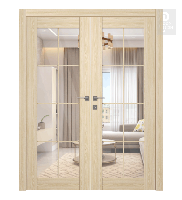 Avon 8 Lite Clear Vetro Loire Ash Modern Interior Double Swing Doors by Belldinni