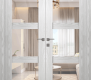 Avon 3 Lite Clear Vetro Ribeira Ash Modern Interior Double Swing Doors by Belldinni