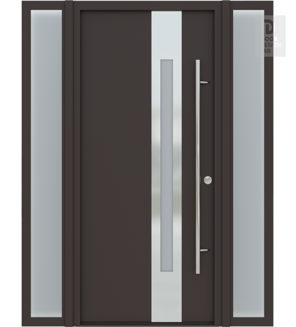 MODERN FRONT STEEL DOOR WITH SIDELITES ZEPHYR BROWN/WHITE 61 1/16" X 81 11/16" LHI