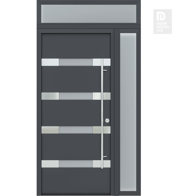 MODERN FRONT STEEL DOOR AURA ANTRACIT/WHITE 49 1/4" X 95 11/16" LHI + SIDELITE RIGHT/TRANSOM